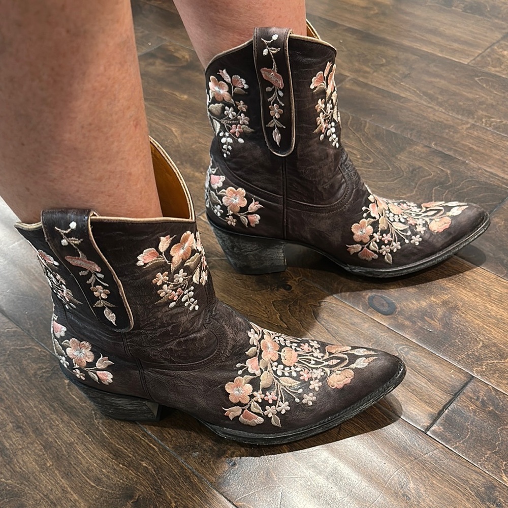 Old Gringo Brown and Pink Floral Ankle Booties